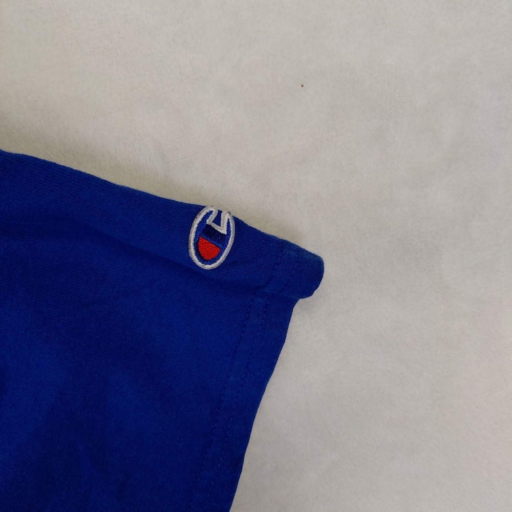 Champion Mens Vintage Script Logo T-Shirt Royal Blue Large Short Sleeve Cotton - Picture 2 of 7
